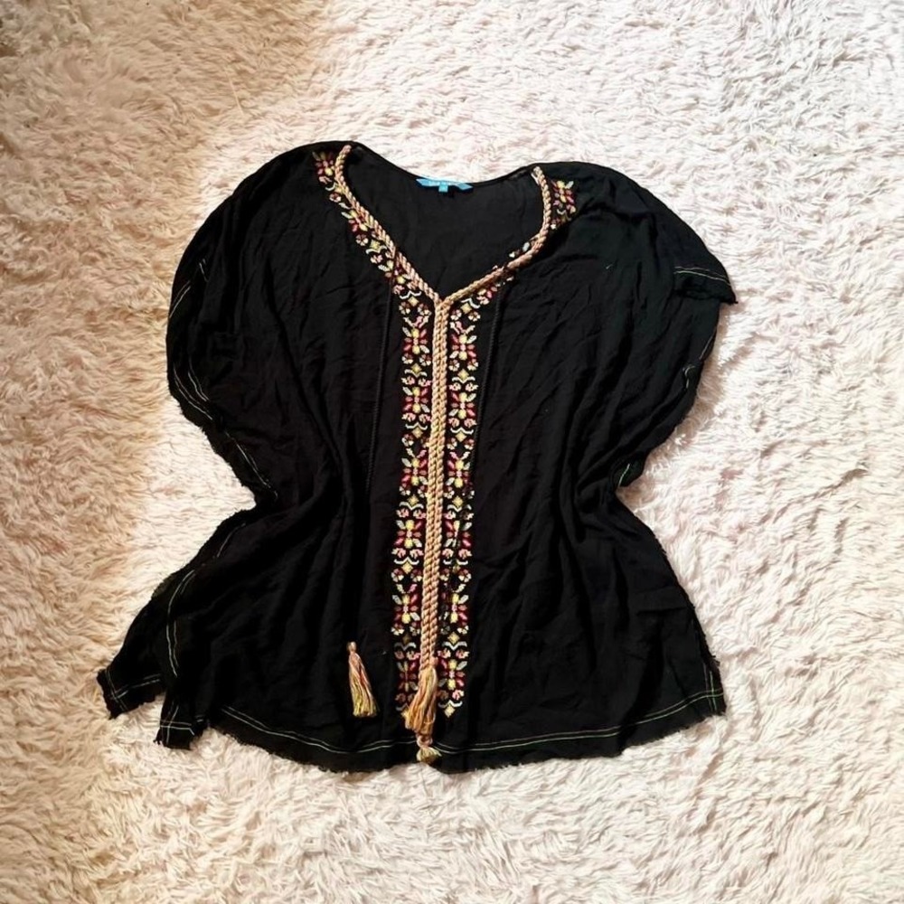 Rainbow Aztec Tribal Beachy Boho Tunic Womens M Indie Resort Poolside Coverup